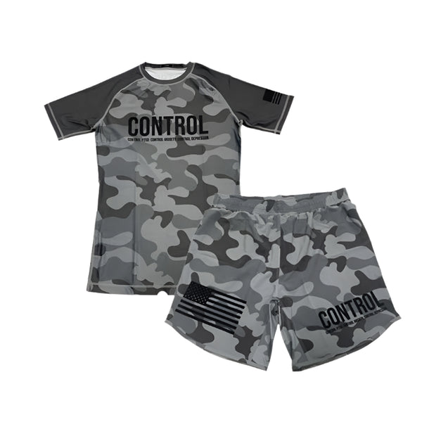 Zees Wears Camo MMA BJJ Grappling Spats & Rash Guard Set