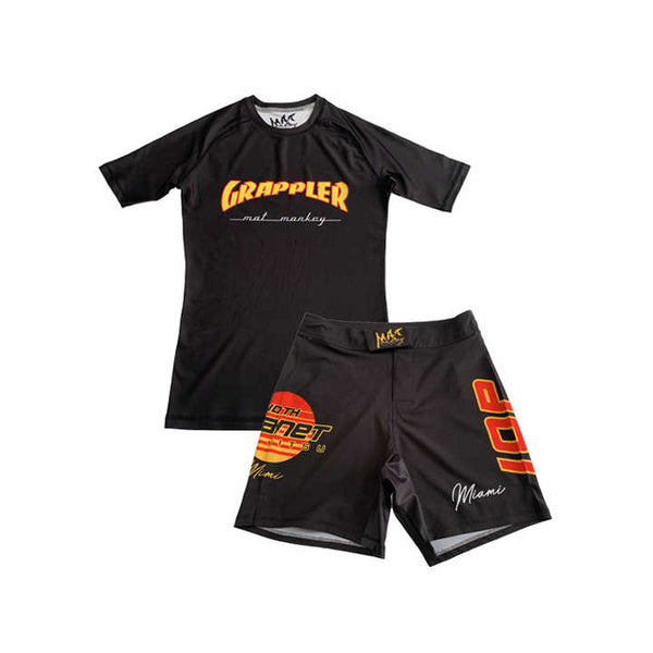 Zees Wears Grappler MMA BJJ Fight Shorts & Rash Guard Set